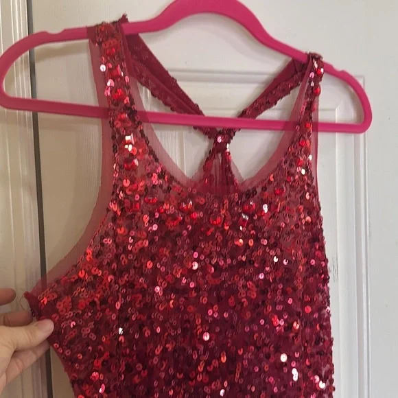 Wet Seal Red Sequined Shiny Sparkly Mesh Racer Back Tank Top Holidays Size XL - Picture 4 of 8